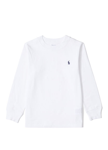 Beyaz Logolu Erkek Çocuk Uzun Kollu T-shirt