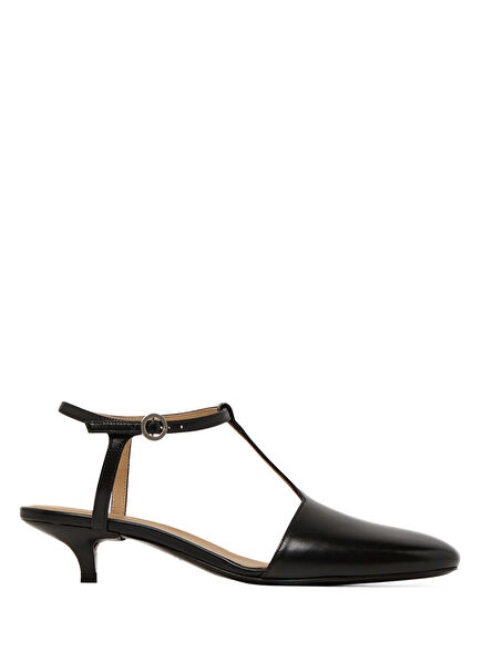 Spianata Siyah Deri Topuklu Ayakkabı