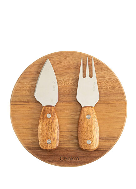 Pinyu Natural Akasya Ağacı Çelik Peynir ve Sunum Seti