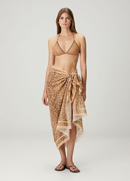 Kahverengi Leopar Desenli Pareo