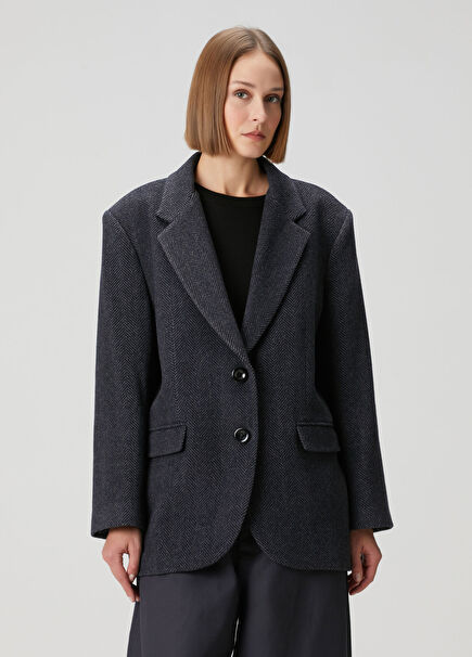 Navy Blue Wool Blazer