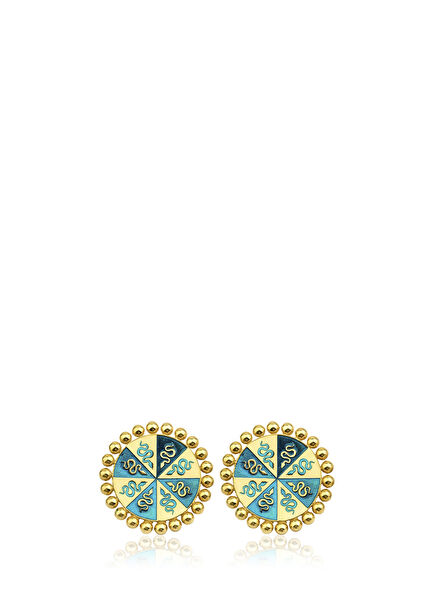 Rheia Yılan Turkuaz Mineli 925 Ayar Gümüş Üzeri Altın Kaplama Kadın Küpe