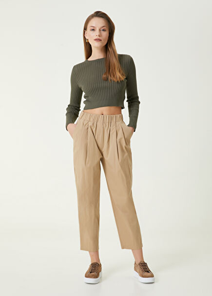 Beige Poplin Cigarette Trousers