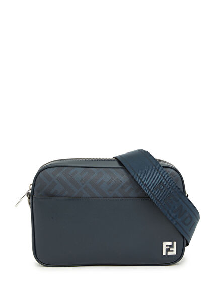 Lacivert Logo Desenli Erkek Deri Çapraz Çanta