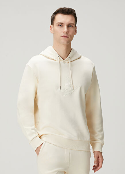 Ekru Kapüşonlu Sweatshirt