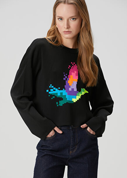 Black Pixel Bird Jacquard Sweater