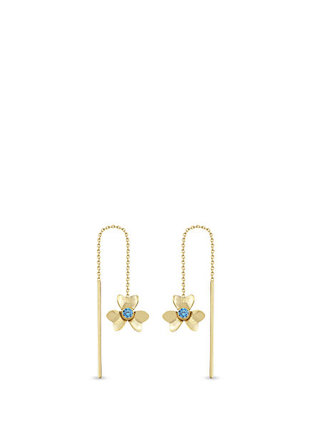 Blue Sapphire Daisy 14 Ayar Altın Kadın Küpe