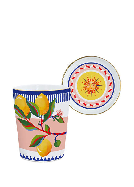 Dolce Vita Lemon Patterned Porcelain Mug with Lid