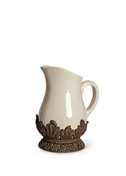 Large Acanthus Pitcher Cream Ceramic Pitcher