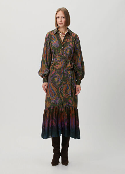 Green Paisley Midi Shirt Dress