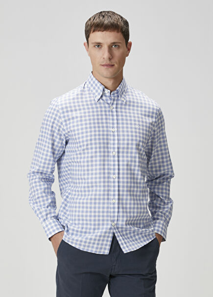 Dark Blue Cooper Fit Plaid Sports Shirt