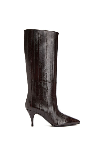 Brown Patterned Women's Leather Boots