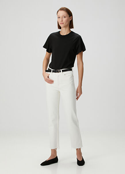 Classic Cut Kırık Beyaz Crop Jean Pantolon