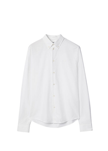 White Cotton Slim Fit Oxford Long Sleeve Men's Shirt