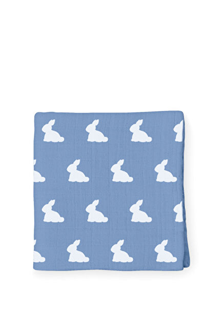 %100 Pamuk Mono Lapin Royal Blue Müslin Bebek Bakım Örtüsü 70 x 70 cm