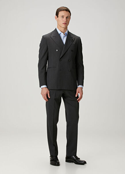 Gri Yün Kruvaze Takım Elbise