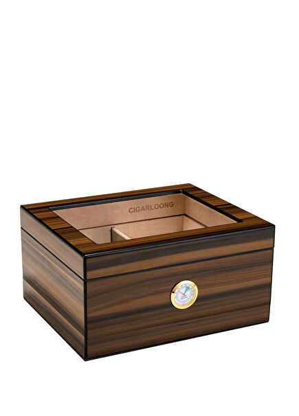 Walnut 70's Glass Humidor Cigar Box