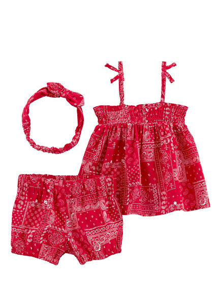 Patterned 3-Piece Red Baby Girl Set