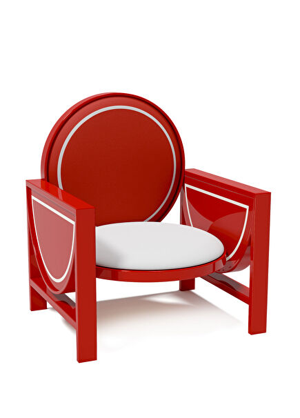 Red and White Lacquered Wooden Armchair