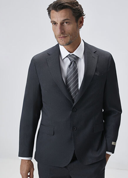 Drop 4 Dark Gray Striped Wool Suit