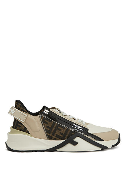 Cream Black Men's Leather Sneakers