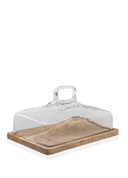 Madera Acacia Wood Rectangular Cake Dome 16x28 cm