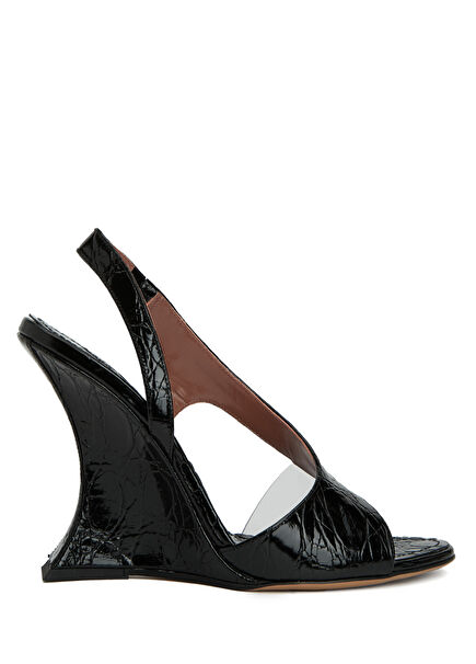 Black Crocodile Textured Women's Leather Sandals