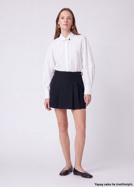 Lacivert A-Line Pileli Mini Etek