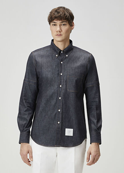 Lacivert Kontrast Dikişli Denim Gömlek