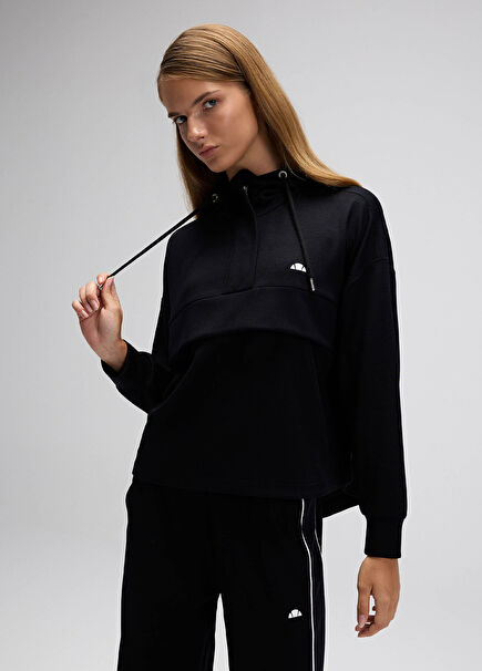 Siyah Kapüşonlu Kadın Sweatshirt EF551-BK