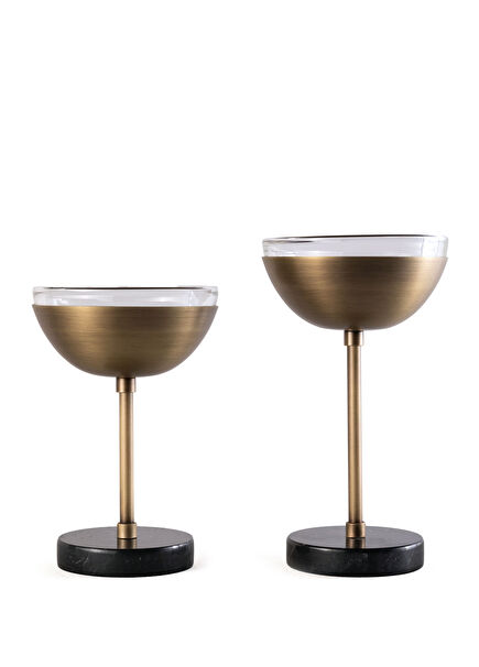 Lucille Pirinç Siyah Mermer Detaylı 2'li Dekoratif Kase Seti