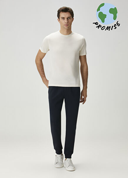 Lacivert Paçası Ribanalı Interlock Eşofman Altı