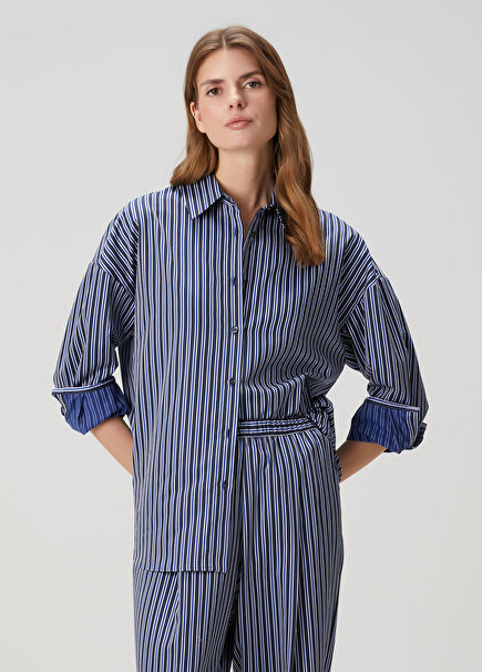 Navy Blue Striped Shirt