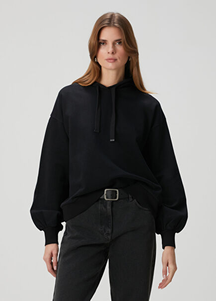 Zinc Rhian Siyah Organik Pamuk Oversized Sweatshir