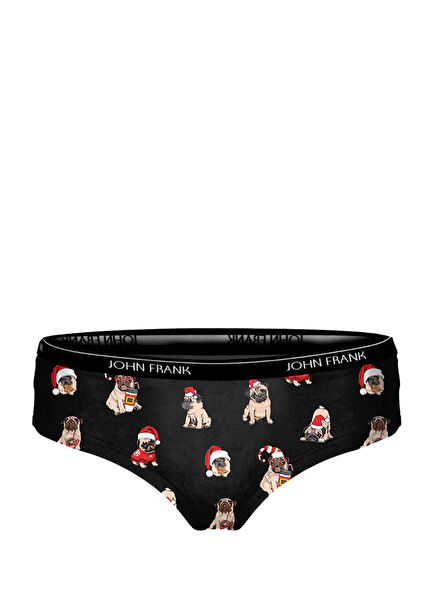 Siyah Digital Figür Desenli Kadın Külot