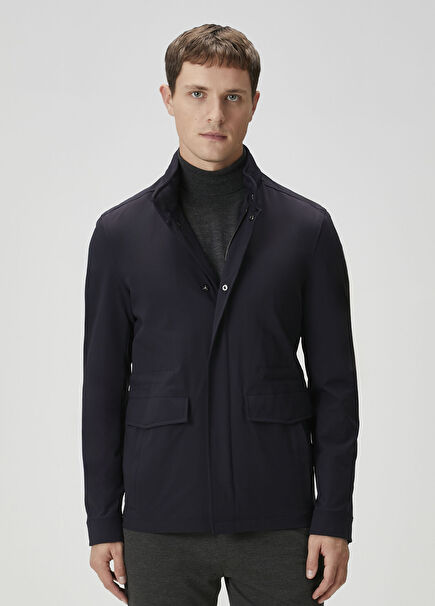 Lacivert Kapüşonlu Mont