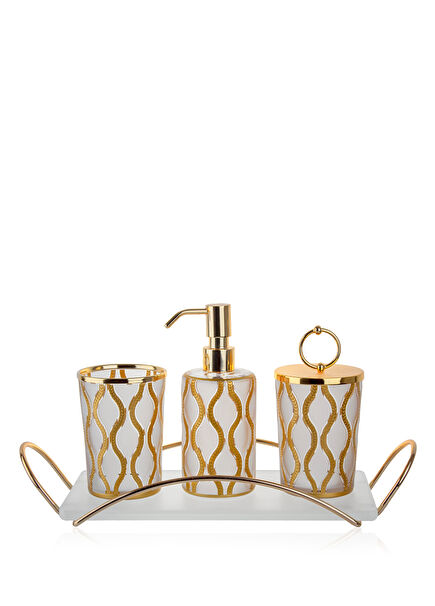 Cordelia White Glass 4 Piece Bathroom Set