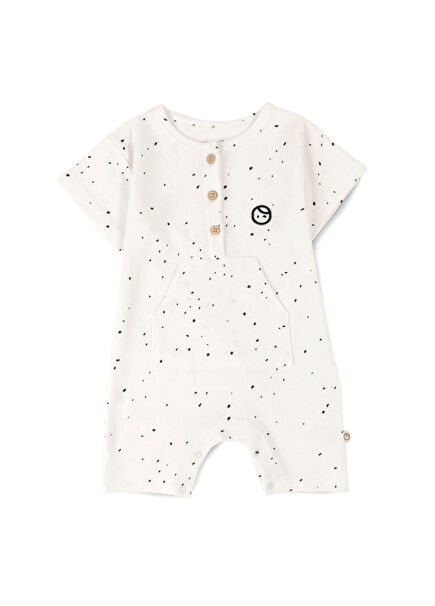 Beyaz Dots Organik Pamuk Kısa Kollu Unisex Bebek Şort Tulum