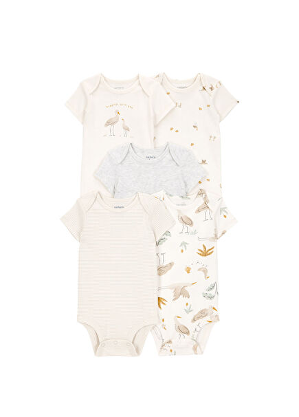 Renkli Desenli Kısa Kollu Unisex Bebek 5'li Body