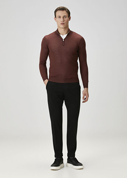 Caracciolo Navy Blue Waist Corded Wool Pants