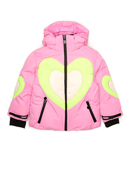 Pembe Kapüşonlu Kız Çocuk Puff Kayak Montu