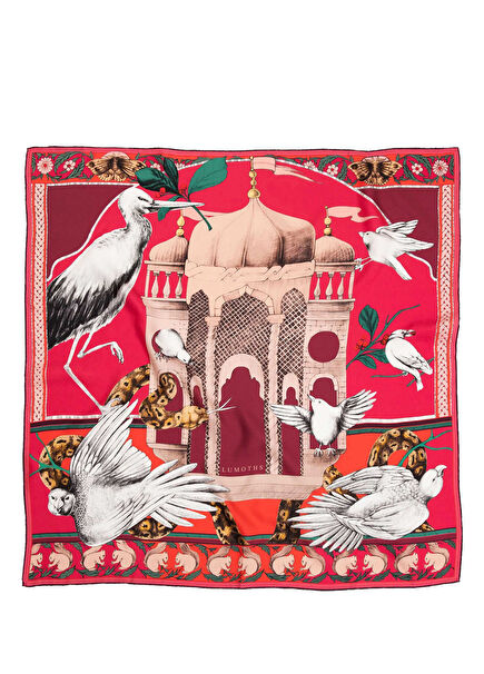 Miniature Palace Kuşlar ve Köşk İpek Twill Kadın Eşarp