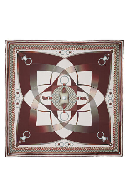 Brown Geometric Pattern Silk Scarf