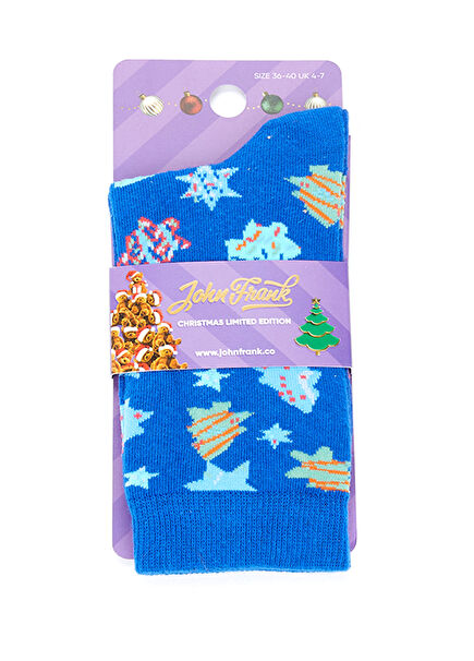 Xmas Mavi Jakarlı Kadın Çorap