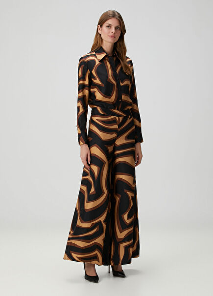 Black Gold Patterned Silk Palazzo Trousers