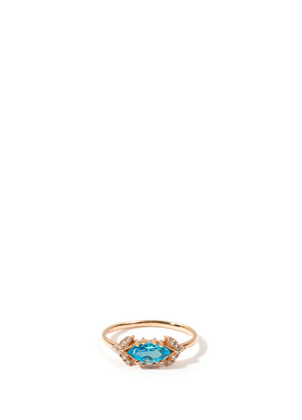 Eye of Sauron Ring Diamond and Aquamarine 14K Gold Ring