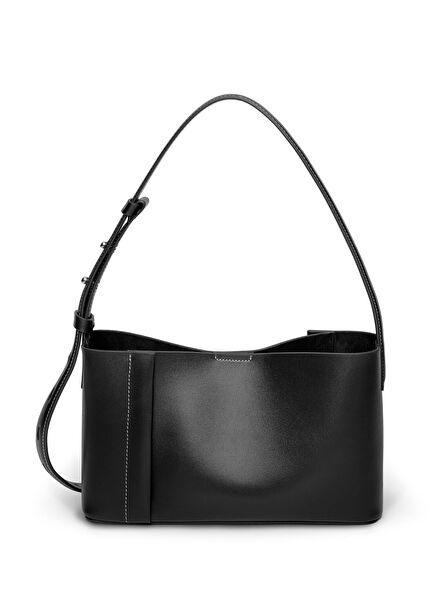 The Small Tote Plissé Black Leather Women's Shoulder Bag