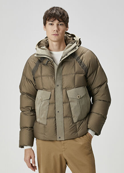 Kahverengi Kapüşonlu Puffer Mont