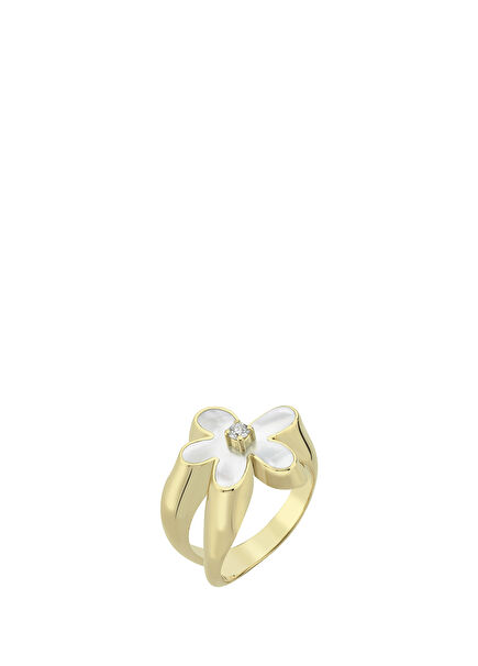 Mother-Of-Pearl And Diamond Women's Gold Ring