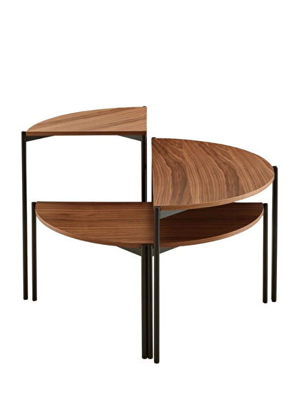 Quadran Wanut Çeliz Üzeri Ceviz Kaplama Üçlü Sehpa Seti